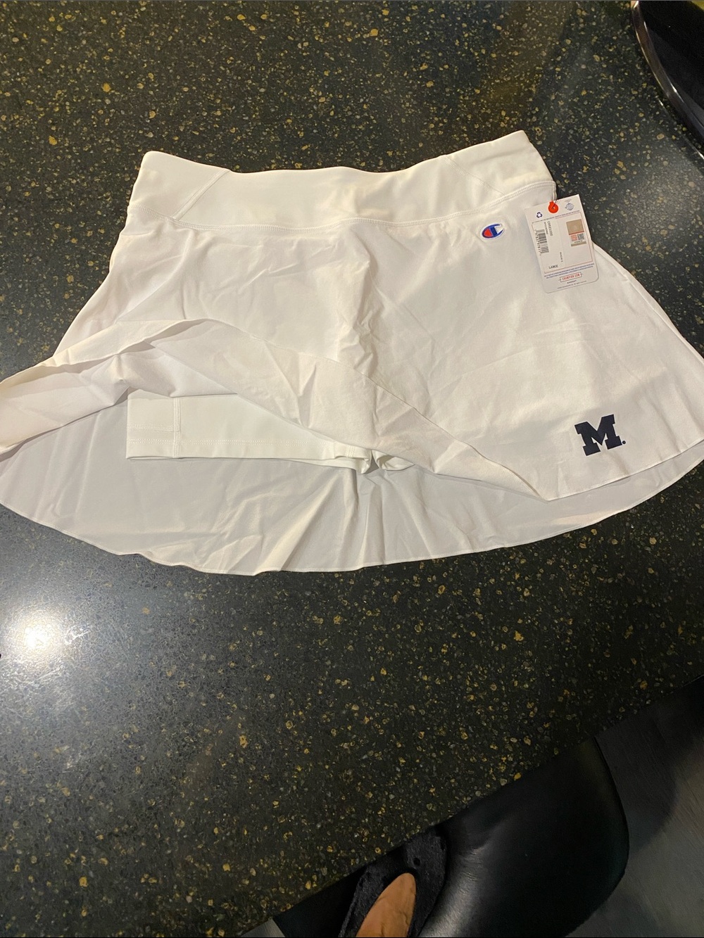 Champion White Skater Skort with Navy 'M' Patch